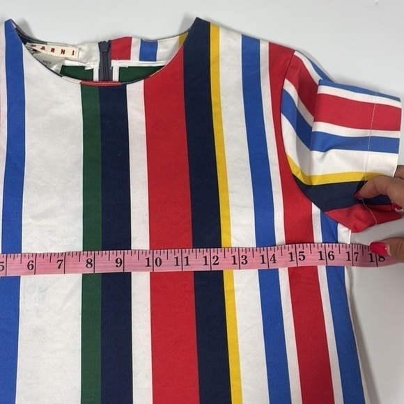 Marni Short Sleeve Multicolored Striped Dress Jersey Back Size 14 - Picture 11 of 13